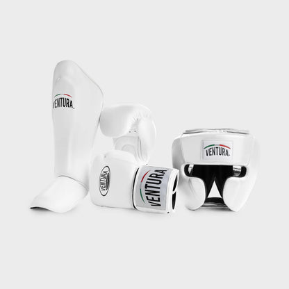 GANTS ET CASQUE DE BOXE EN CUIR VÉRITABLE AVEC PROTÈGE-TIBIAS